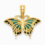 10K / 14K Yellow Gold Small Aqua Enameled Wings Butterfly Charm - Product Photo
