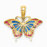 10K / 14K Yellow Gold Small Enameled Blue and Red Butterfly Charm - Product Photo