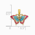 10K / 14K Yellow Gold Small Enameled Blue and Red Butterfly Charm - Product Photo