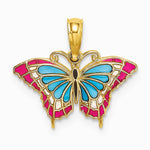10K / 14K Yellow Gold Small Enameled Blue and Red Butterfly Charm - Product Photo
