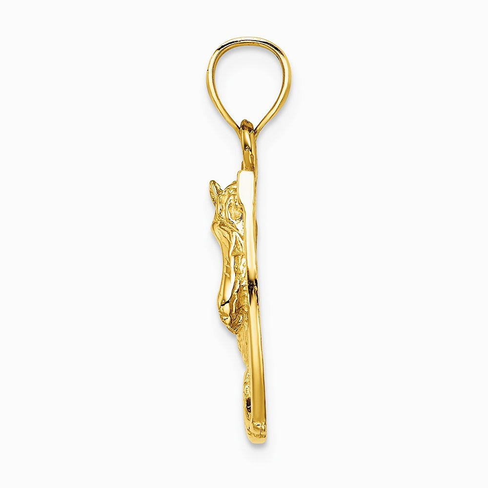 14K Yellow Gold Horse Head In Horseshoe w/ Enameled Charm - Product Photo