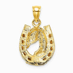 14K Yellow Gold Horse Head In Horseshoe w/ Enameled Charm - Product Photo