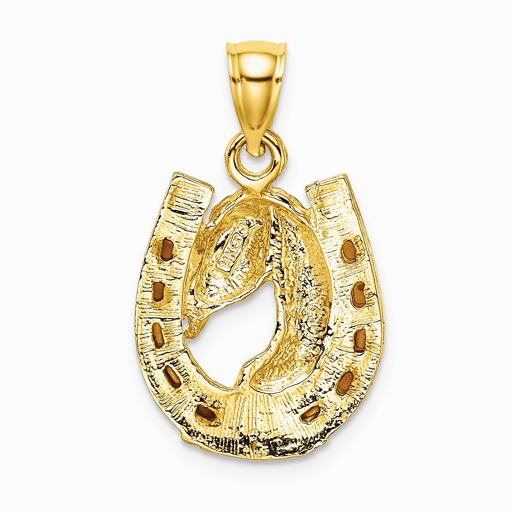 14K Yellow Gold Horse Head In Horseshoe w/ Enameled Charm - Product Photo