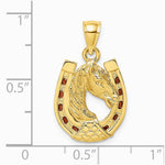 14K Yellow Gold Horse Head In Horseshoe w/ Enameled Charm - Product Photo