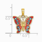 14K Yellow Gold w/ Red and Blue Enamel Filigree Butterfly Charm - Product Photo