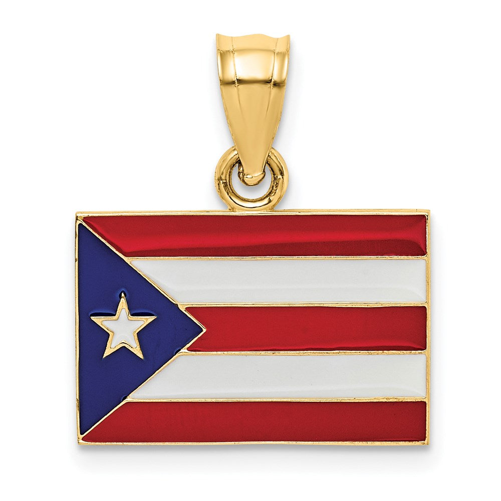 14k Solid Enameled Puerto Rico Flag Pendant - Product Photo