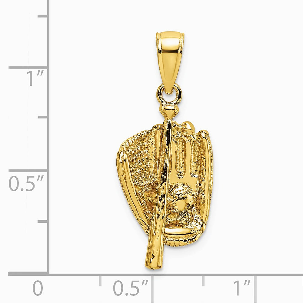 10K / 14K Yellow Gold 3-D Polished Baseball Glove, Bat and Ball Charm - Product Photo