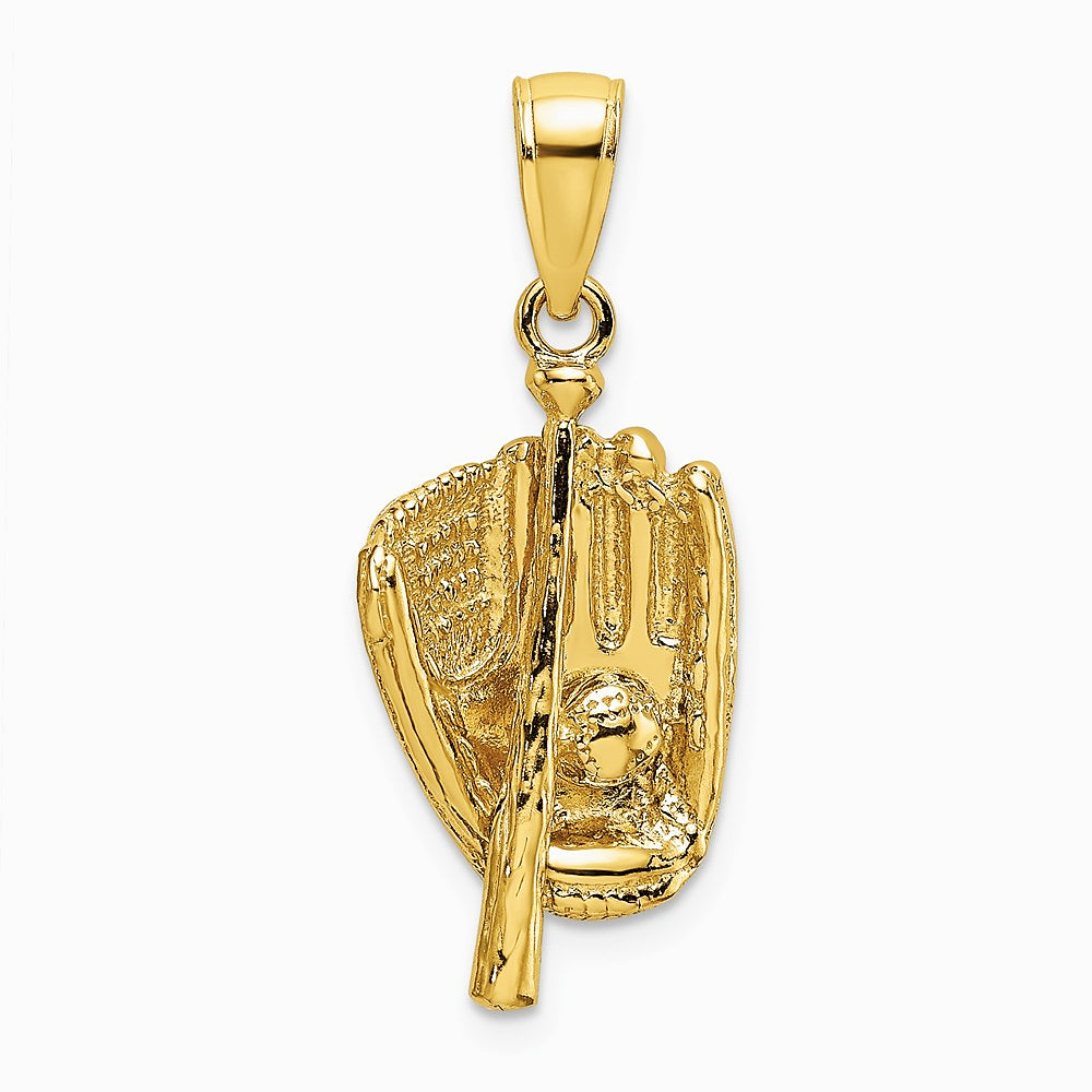 10K / 14K Yellow Gold 3-D Polished Baseball Glove, Bat and Ball Charm - Product Photo