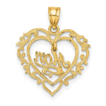 14K Yellow Gold Polished MOM Dangle in Fancy Heart Pendant - Product Photo