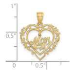 14K Yellow Gold Polished MOM Dangle in Fancy Heart Pendant - Product Photo