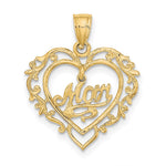 14K Yellow Gold Polished MOM Dangle in Fancy Heart Pendant - Product Photo