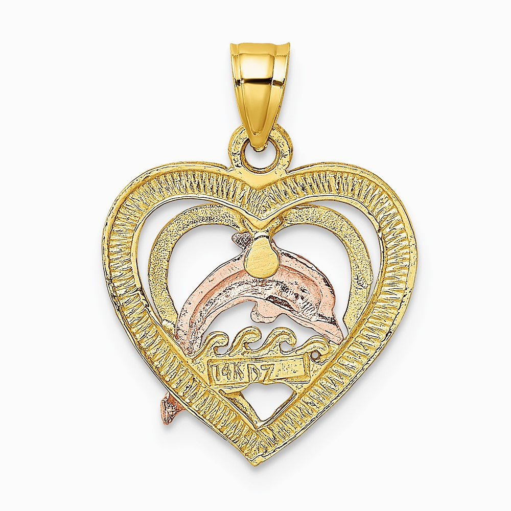 10K / 14K Two-tone with White Rhodium Dolphin In Heart Charm - Product Photo