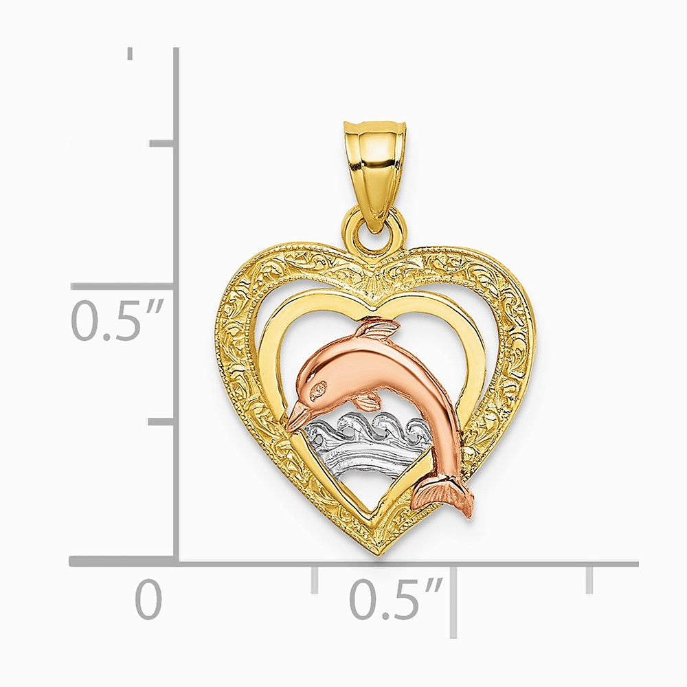 10K / 14K Two-tone with White Rhodium Dolphin In Heart Charm - Product Photo