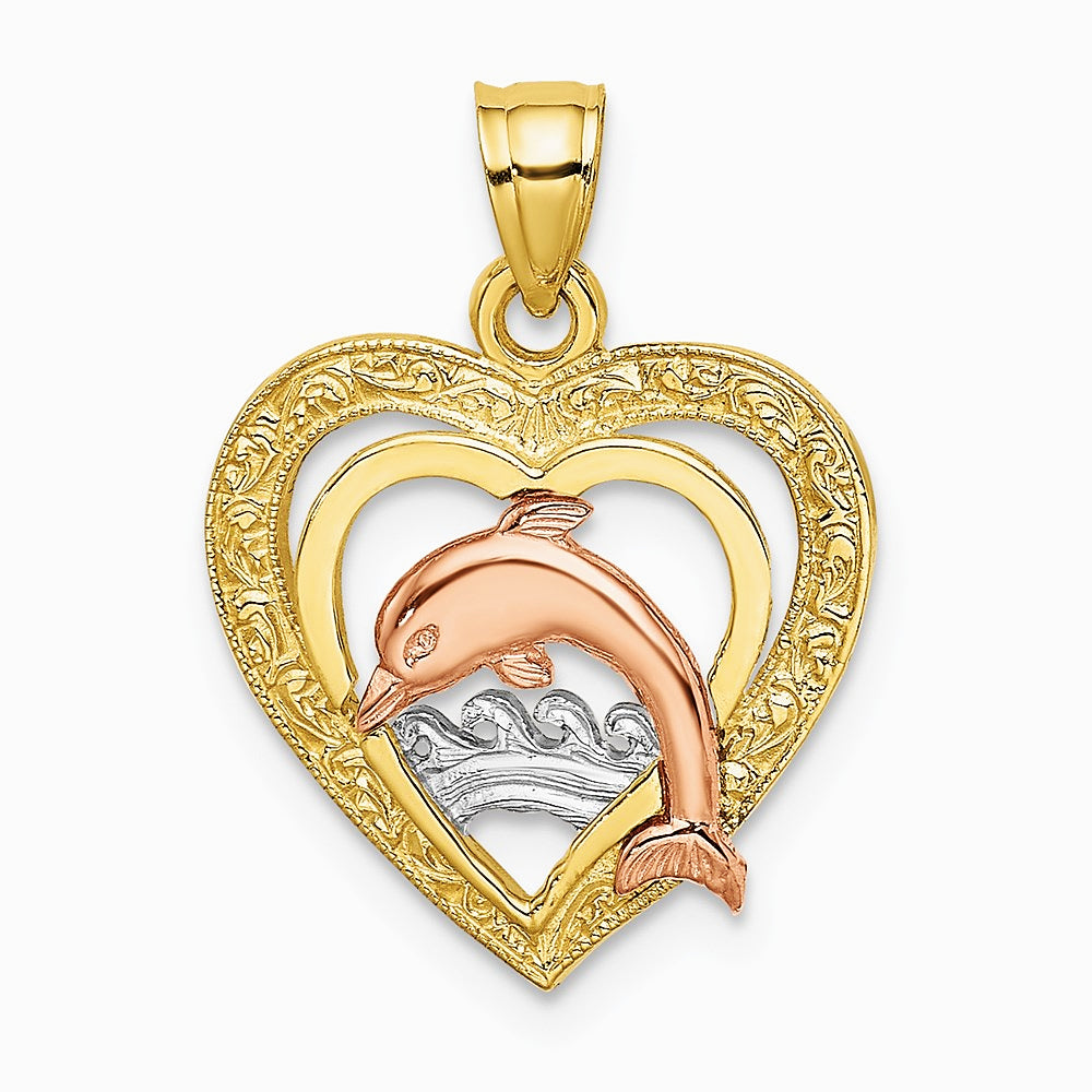 10K / 14K Two-tone with White Rhodium Dolphin In Heart Charm - Product Photo