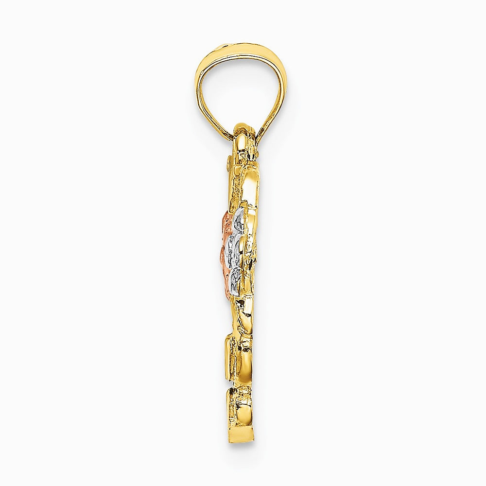 10K / 14K Two-tone with White Rhodium Flower In Heart Charm - Product Photo