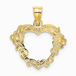 10K / 14K Two-tone with White Rhodium Flower In Heart Charm - Product Photo