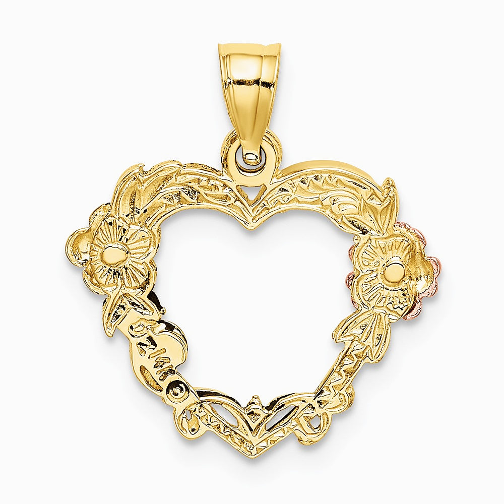 10K / 14K Two-tone with White Rhodium Flower In Heart Charm - Product Photo