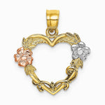 10K / 14K Two-tone with White Rhodium Flower In Heart Charm - Product Photo
