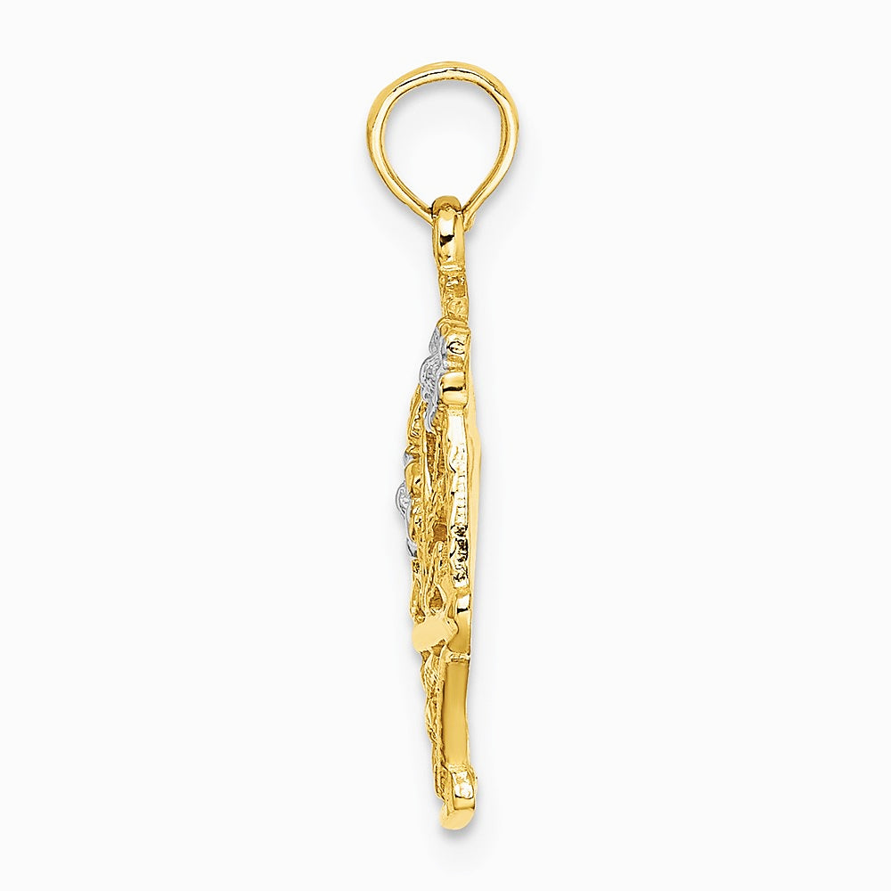 10K / 14K Two-tone with White Rhodium Flower Basket with I LOVE YOU Charm - Product Photo