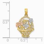 10K / 14K Two-tone with White Rhodium Flower Basket with I LOVE YOU Charm - Product Photo