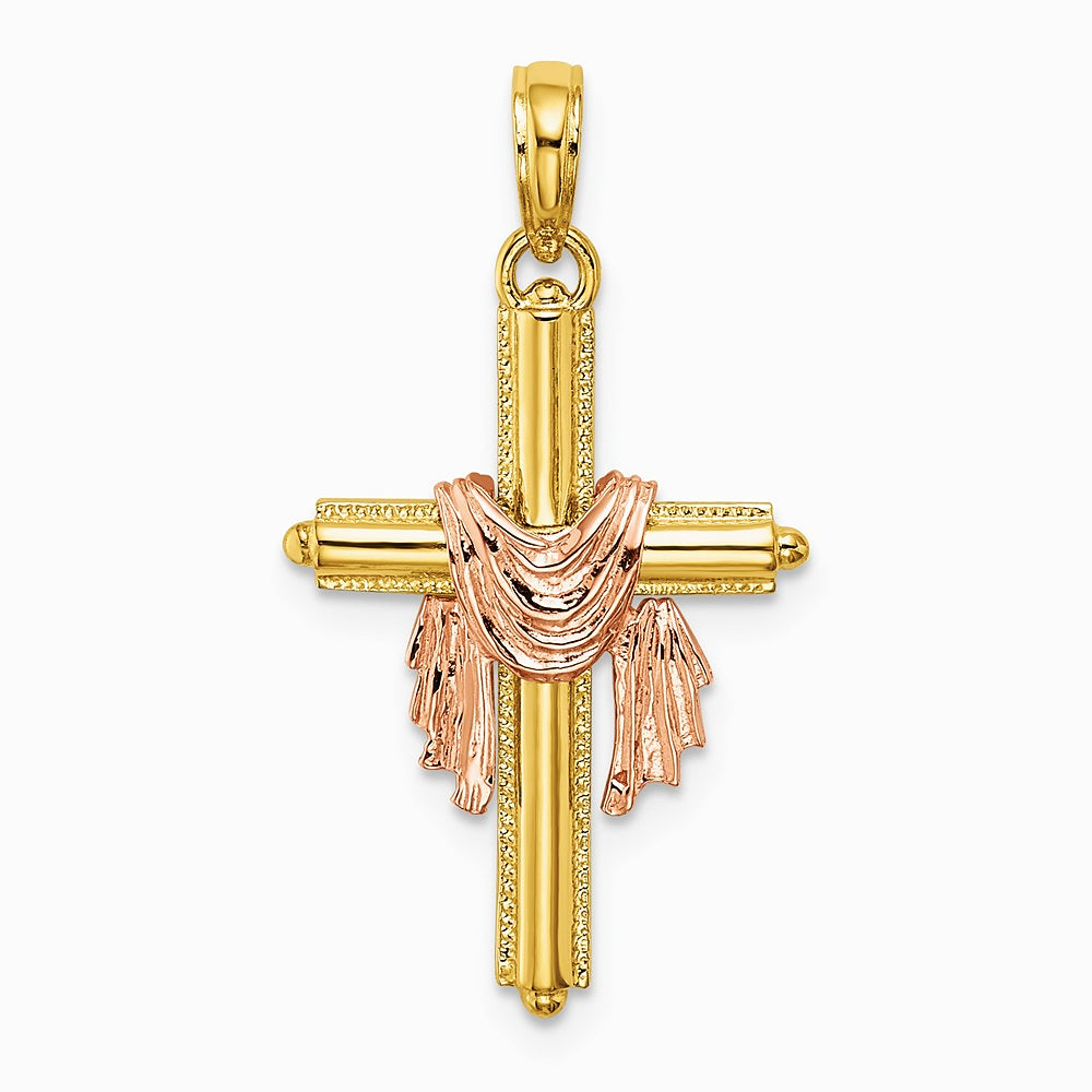 10K / 14K Two-tone Cross w/ Drape Charm - Product Photo