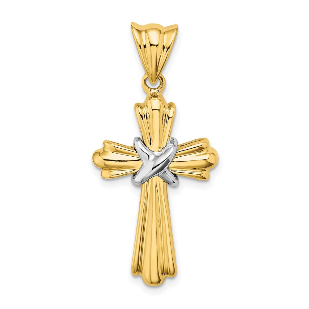 14K Two-Tone Gold Polished Cross X Center Design Charm