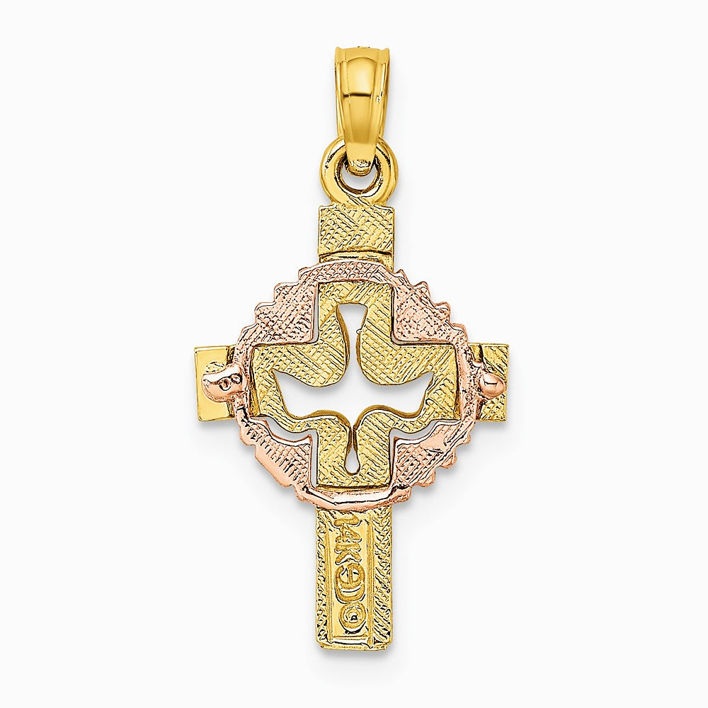 10K / 14K Two-tone Cut-Out Dove On Cross Charm - Product Photo