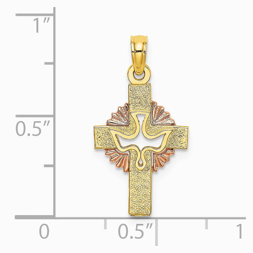 10K / 14K Two-tone Cut-Out Dove On Cross Charm - Product Photo