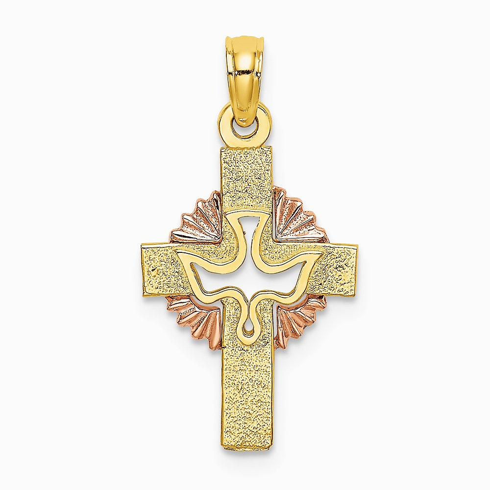 10K / 14K Two-tone Cut-Out Dove On Cross Charm - Product Photo