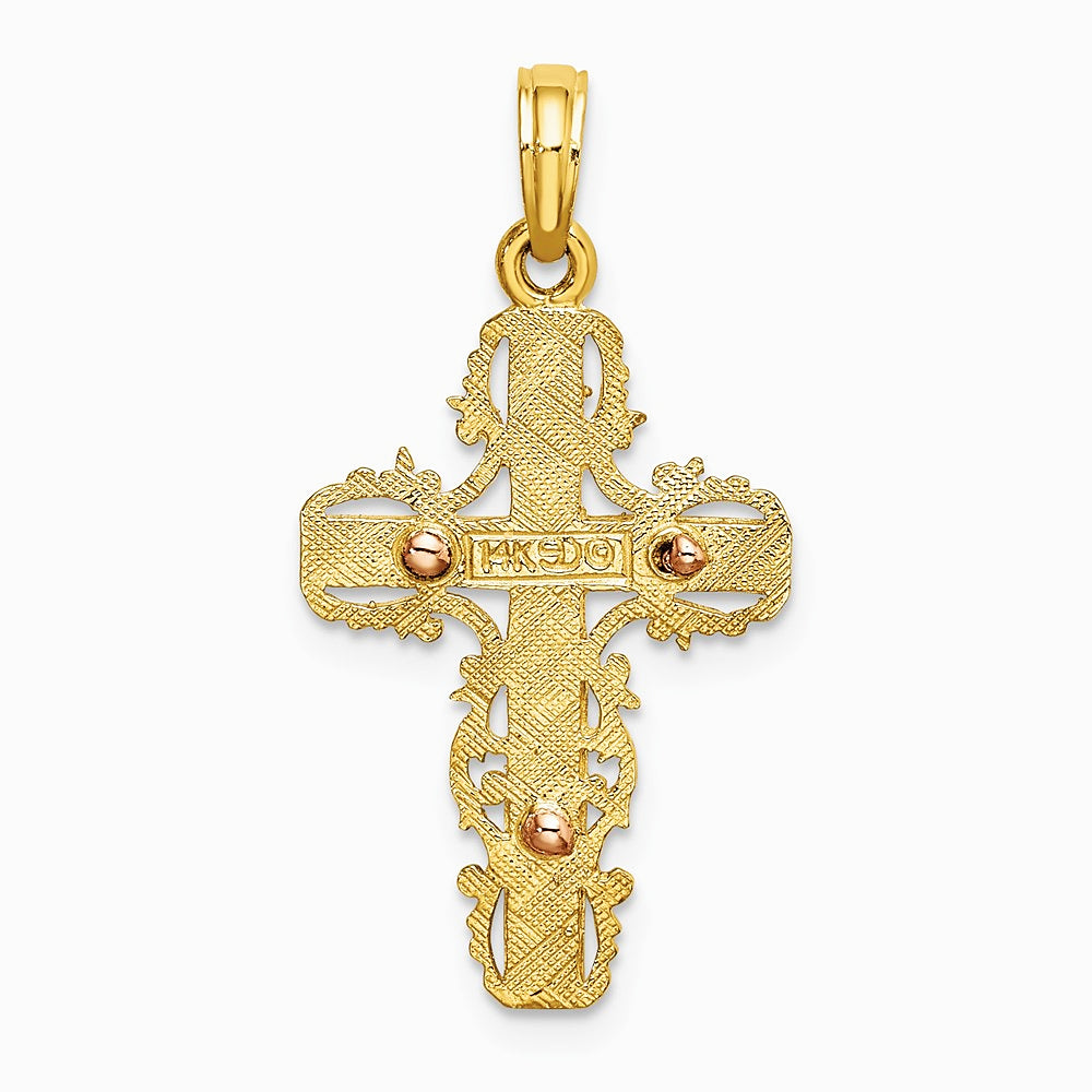 10K / 14K Two-tone w/ Lace Trim Cross Charm - Product Photo
