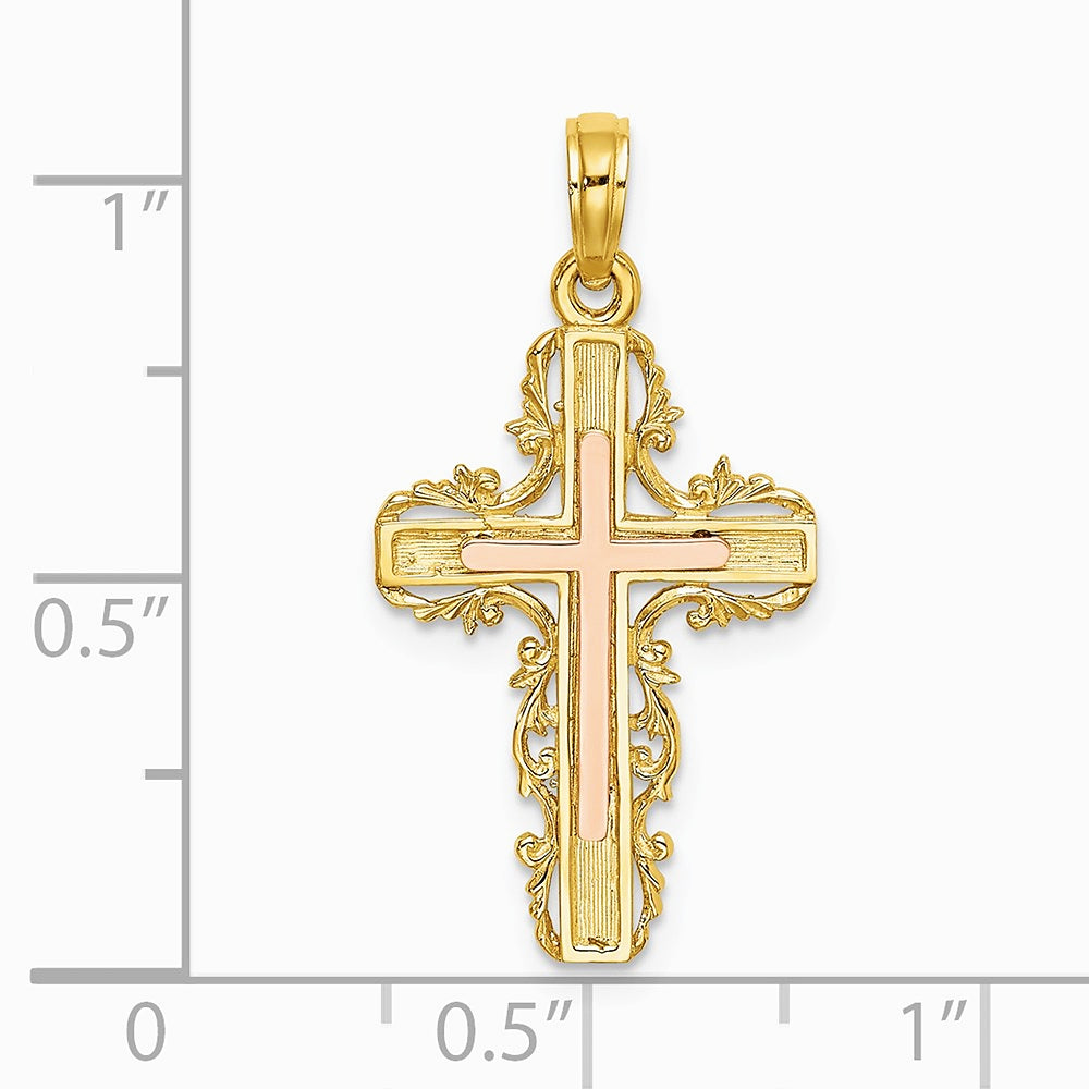 10K / 14K Two-tone w/ Lace Trim Cross Charm - Product Photo