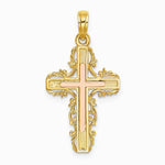 10K / 14K Two-tone w/ Lace Trim Cross Charm - Product Photo