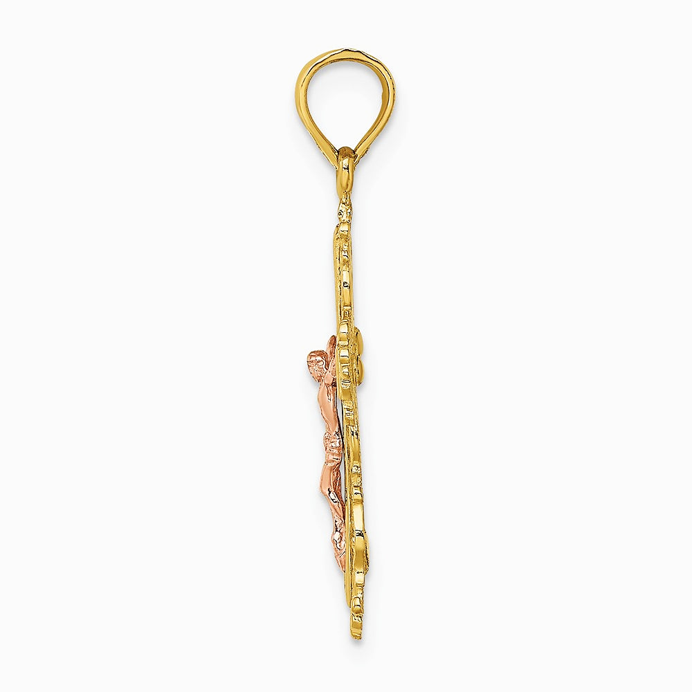 10K / 14K Two-tone Crucifix W/ Lace Trim Charm - Product Photo