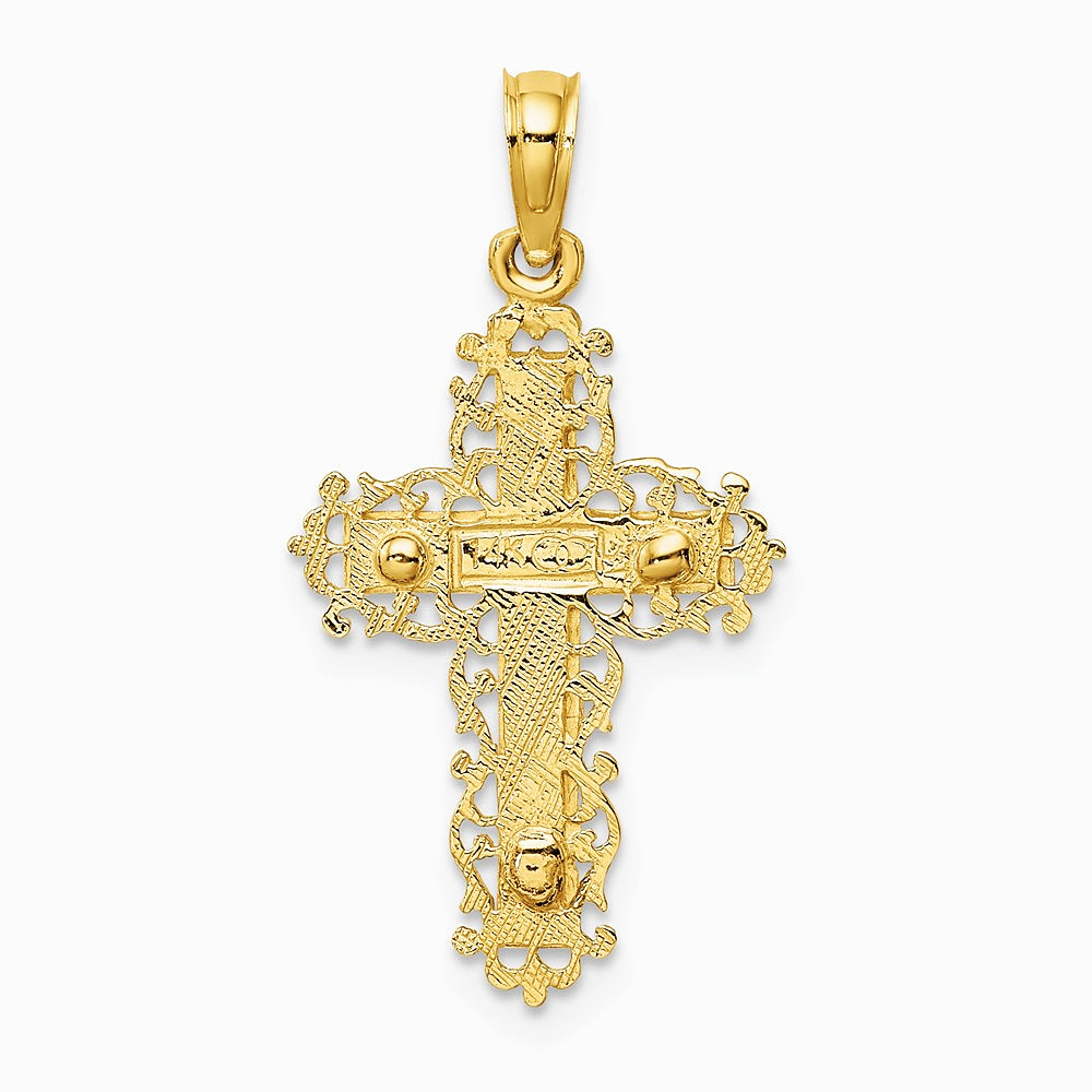 10K / 14K Two-tone Crucifix W/ Lace Trim Charm - Product Photo