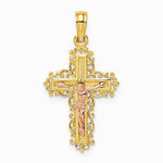 10K / 14K Two-tone Crucifix W/ Lace Trim Charm - Product Photo