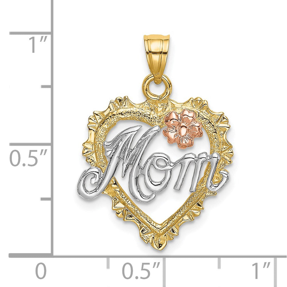14K Two-tone with White Rhodium MOM in Heart Charm - Product Photo