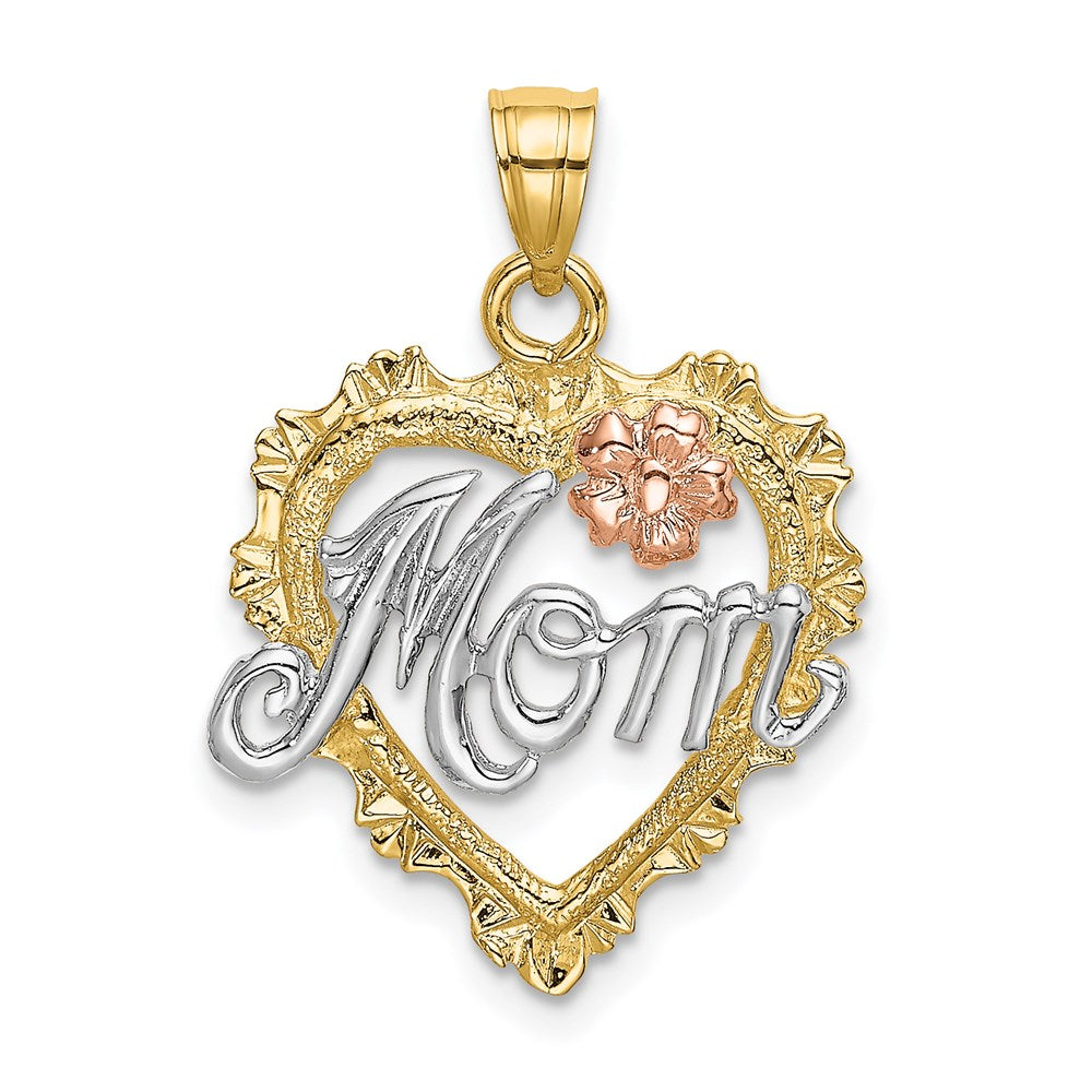 14K Two-tone with White Rhodium MOM in Heart Charm