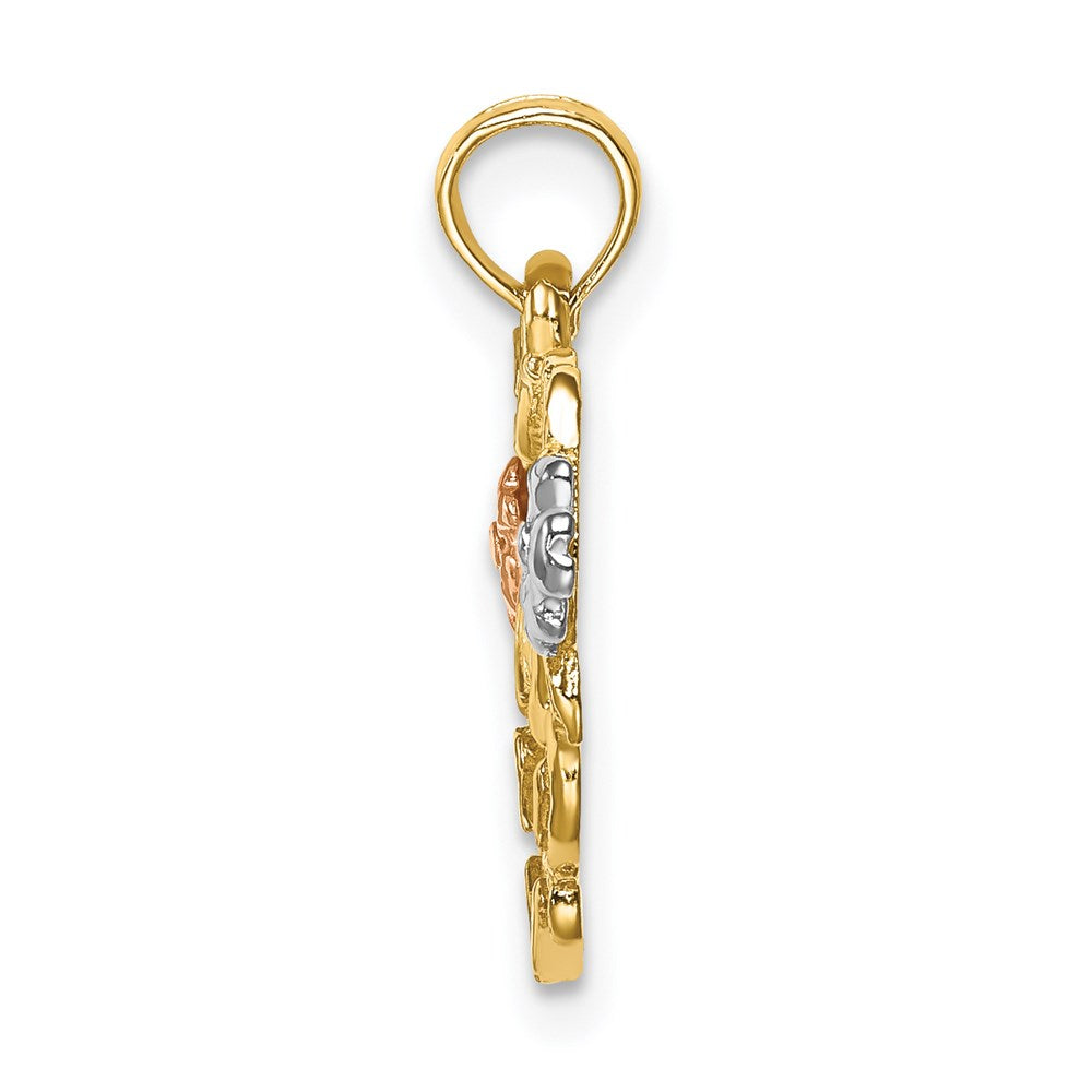 14K Two-tone with White Rhodium MOM Heart with Flower Charm - Product Photo