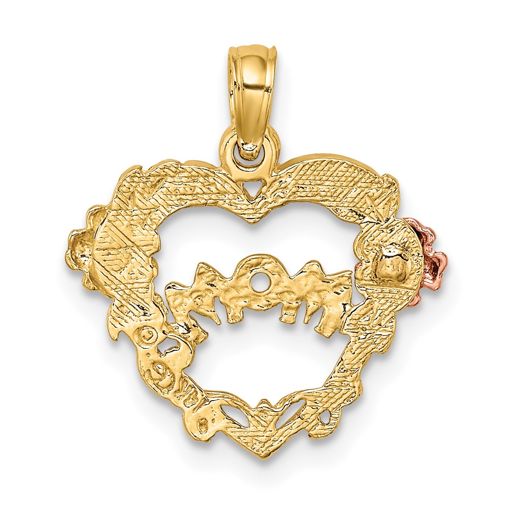 14K Two-tone with White Rhodium MOM Heart with Flower Charm - Product Photo