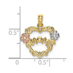 14K Two-tone with White Rhodium MOM Heart with Flower Charm - Product Photo