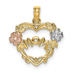 14K Two-tone with White Rhodium MOM Heart with Flower Charm - Product Photo