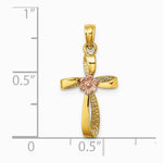 10K / 14K Two-tone Twisted Cross w/ Heart Charm - Product Photo