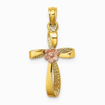 10K / 14K Two-tone Twisted Cross w/ Heart Charm - Product Photo