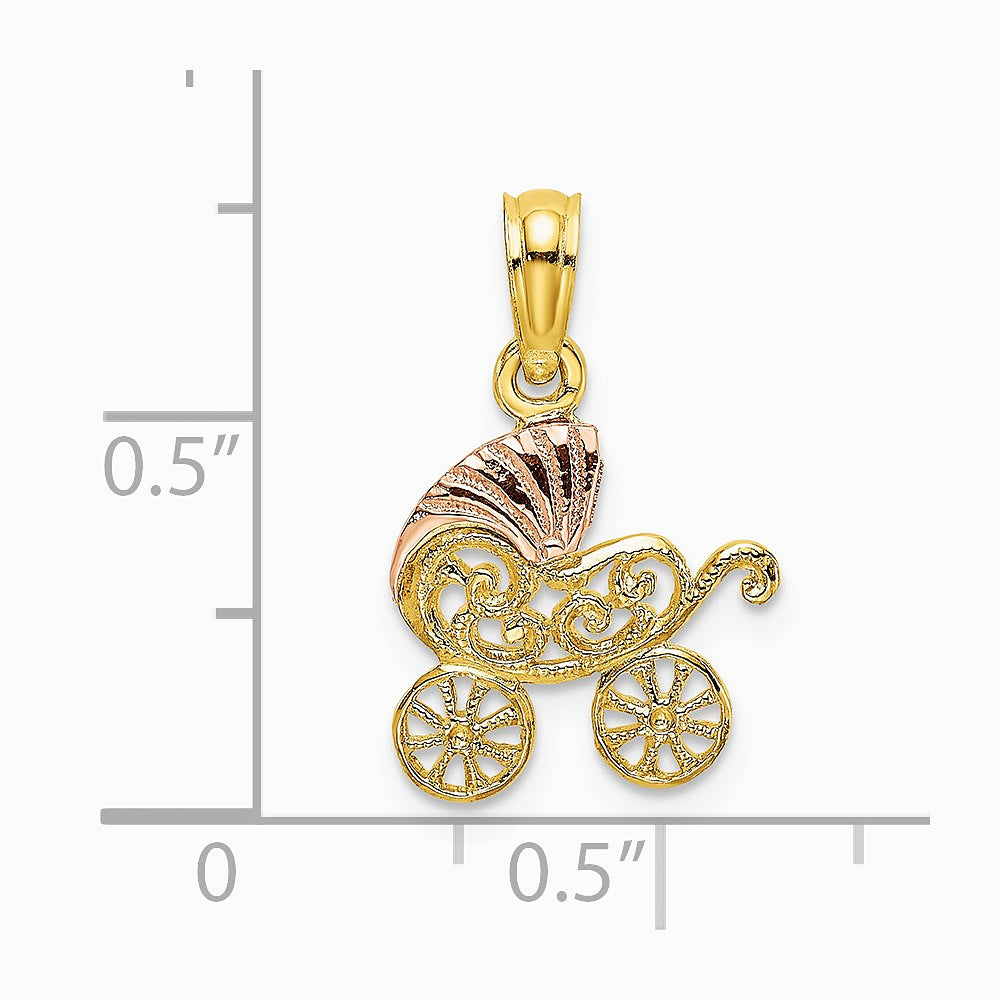 10K / 14K Two-tone Baby Carriage w/ Visor Charm - Product Photo