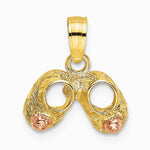 14K Two-tone 3D Two-Tone Baby Booties w/ Teddy Bear Charm - Product Photo
