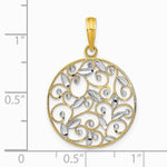 14K Yellow & Rhodium with Rhodium Diamond-Cut Filigree Round Charm - Product Photo