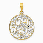 14K Yellow & Rhodium with Rhodium Diamond-Cut Filigree Round Charm - Product Photo