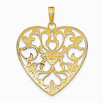 14K Yellow & Rhodium with Rhodium Filigree Leaf Accent Heart Charm - Product Photo