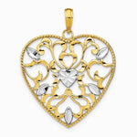 14K Yellow & Rhodium with Rhodium Filigree Leaf Accent Heart Charm - Product Photo