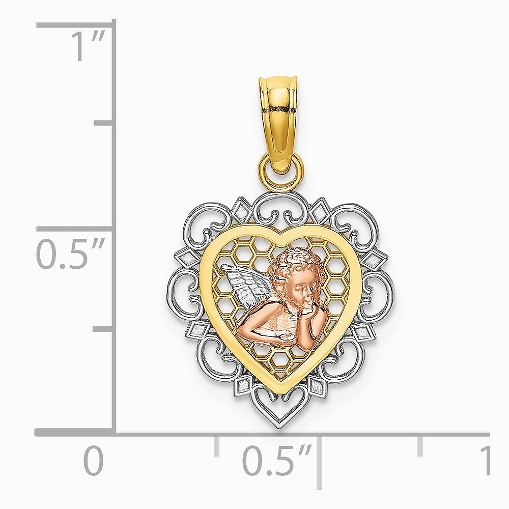 10K / 14K Two-tone with Rhodium Small Angel In Heart Charm - Product Photo